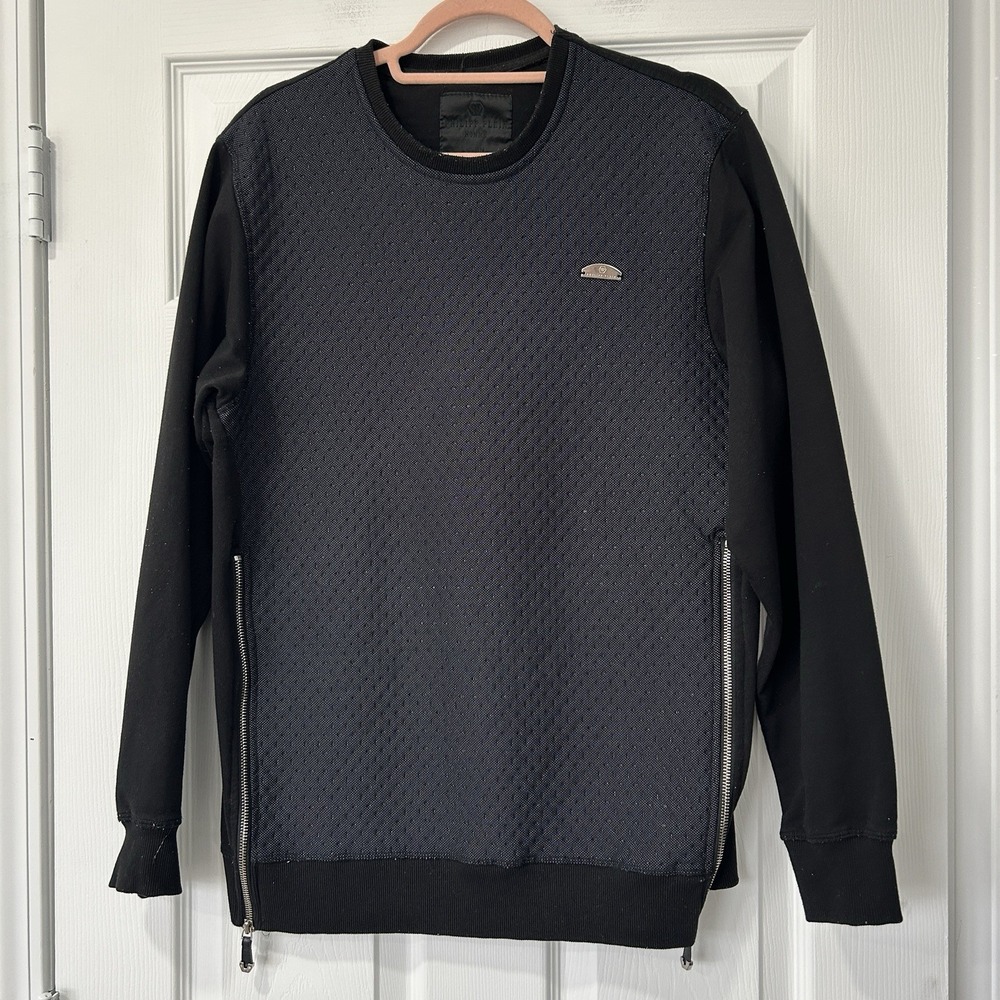 Philipp Plein Men's Pullover Crewneck Sweatshirt Black Zipper Detail Size XXL*